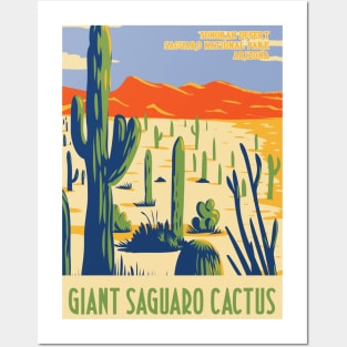 WPA poster of Saguaro NP with giant Saguaro in Sonoran Desert, Pima County, Arizona, USA Posters and Art